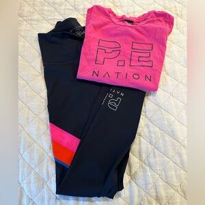 P.E Nation Pink T-Shirt and Black Leggings Set